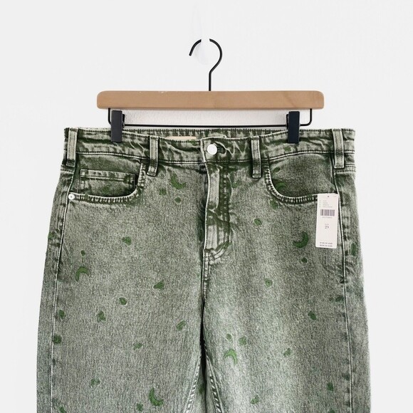 Pilcro Borrowed Boyfriend Jeans 29 Green Denim High Rise Embroidered Relaxed NEW - Picture 5 of 16